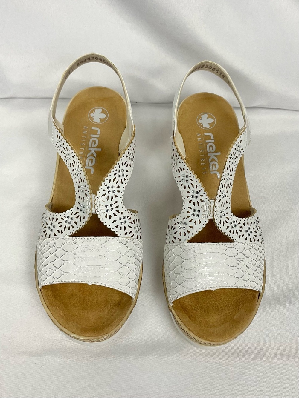 Rieker 61916-80 Antistress Wedge Sandals in White/Silver Sz 37 comfort